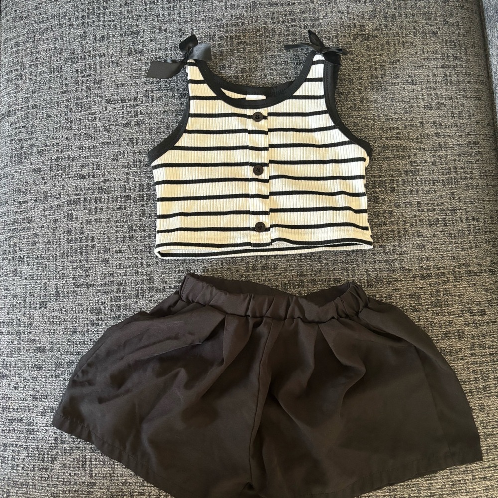 Striped Crop Top and Black Shorts Set